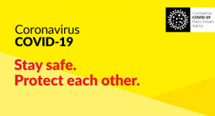 yellow covid 19 banner to stay safe
